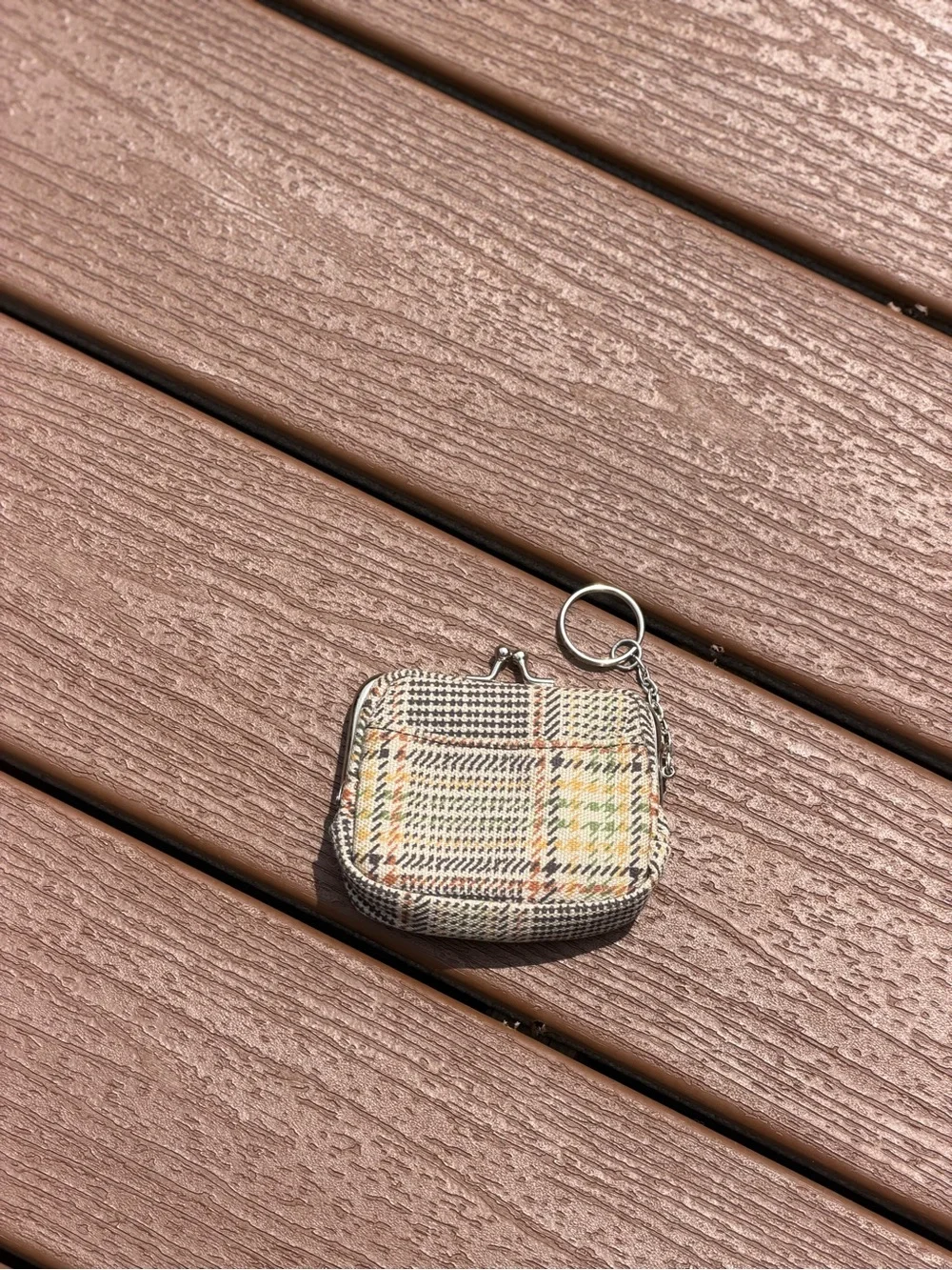 Dakine Plaid Kiss Lock Coin Purse Keychain Brown Plaid with peakaboo polkadots
